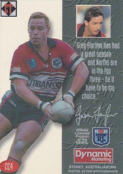 1994 Dynamic NSW Rugby League '94 Masters - Captains Choice #CC4 Greg Florimo Back